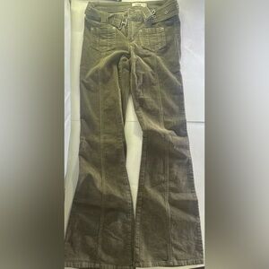Garage Olive Green Corduroy Low Rise Flare Pants SZ 3 Y2K Buckle Waist Retro